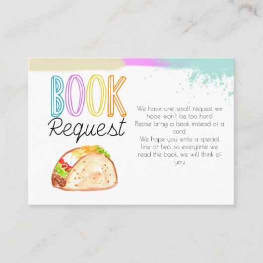 Cute Fiesta taco baby shower book request card Informatiekaartje (Voorkant)