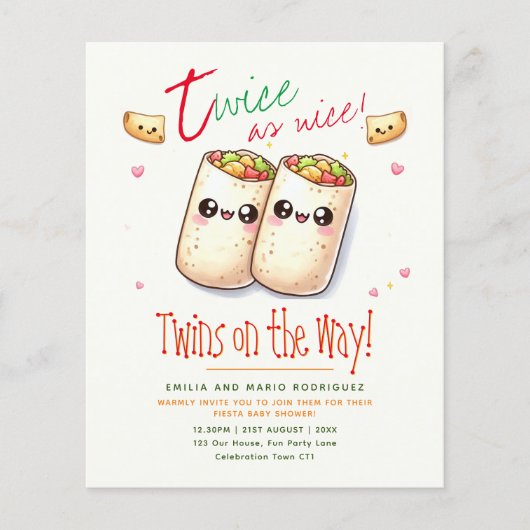 Cute Fiesta TWINS Baby Shower BURRITO'S (Voorkant)