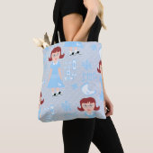 Cute Fifties Retro Girl Illustrated Blue Pattern Tote Bag (Dichtbij)