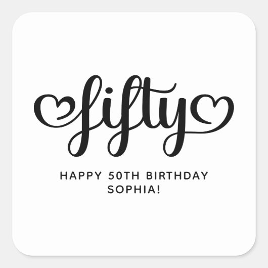 Cute Fifty Hearts Script 50e verjaardag Vierkante Sticker (Voorkant)