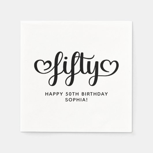 Cute Fifty Hearts Script 50ste verjaardag Servet (Voorkant)
