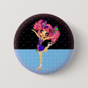 Cute Figuur Skater Iceskating girl gepersonaliseer Ronde Button 5,7 Cm