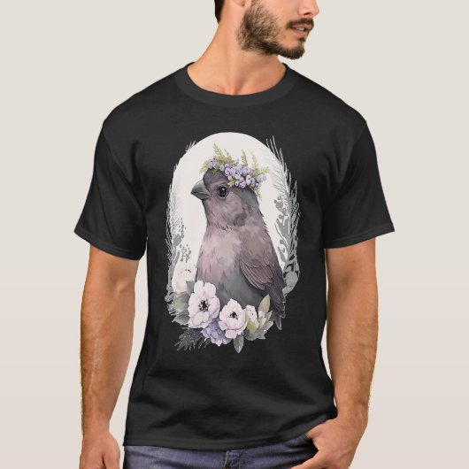 Cute Finch Bird Flower Crown Pet Birds 1 T-shirt (Voorkant)