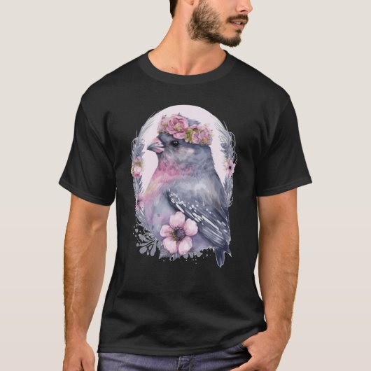 Cute Finch Bird Flower Crown Pet Birds  1 T-shirt (Voorkant)