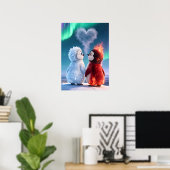 Cute Fire and Ice Penguin Northern Lights Poster (Thuiskantoor)