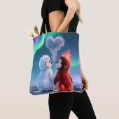 Cute Fire and Ice Penguin Northern Lights Tote Bag (Dichtbij)