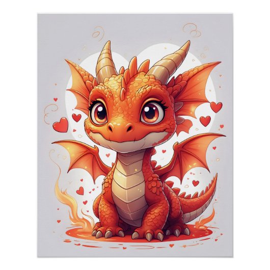 Cute Fire Baby Dragon Art Perfect Poster (Voorkant)