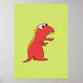 Cute Fire Breathing Cartoon T-Rex Dinosaur Poster (Voorkant)