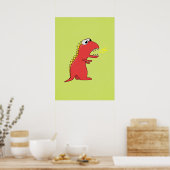 Cute Fire Breathing Cartoon T-Rex Dinosaur Poster (Keuken)