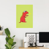 Cute Fire Breathing Cartoon T-Rex Dinosaur Poster (Thuiskantoor)