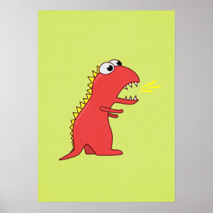 Cute Fire Breathing Cartoon T-Rex Dinosaur Poster