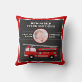 Cute Fire Truck Firefighter Baby Foto Birth Stats Kussen (Achterkant)