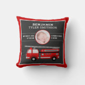 Cute Fire Truck Firefighter Baby Foto Birth Stats Kussen (Voorkant)