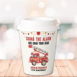 Cute Firefighter Birthday Boy  Papieren Bekers