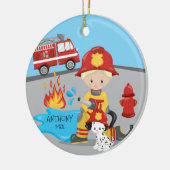 Cute Firefighter Blonde Boy Kerstmis Keramisch Ornament (Links)