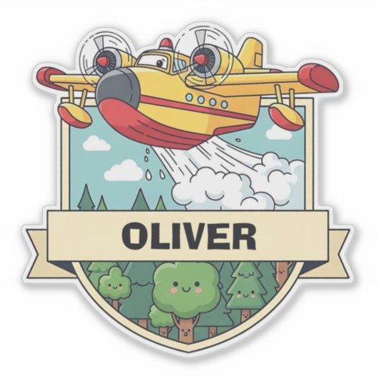 Cute Firefighting Plane Badge Sticker (Voorkant)