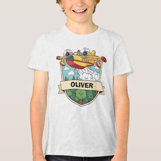 Cute Firefighting Plane Badge Tri-Blend Shirt (Voorkant)