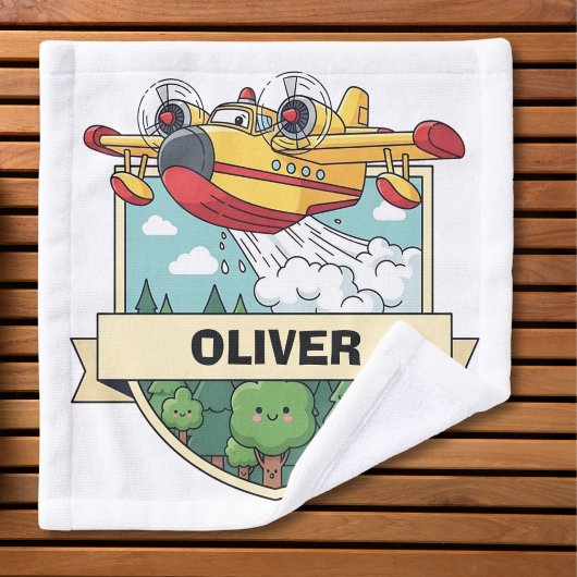 Cute Firefighting Plane Badge Washandje