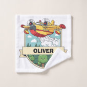 Cute Firefighting Plane Badge Washandje (Wasdoekje)