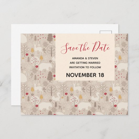 Cute Firest Animals Pattern Save the Date Wedding Uitnodiging Briefkaart (Voorkant / Achterkant)