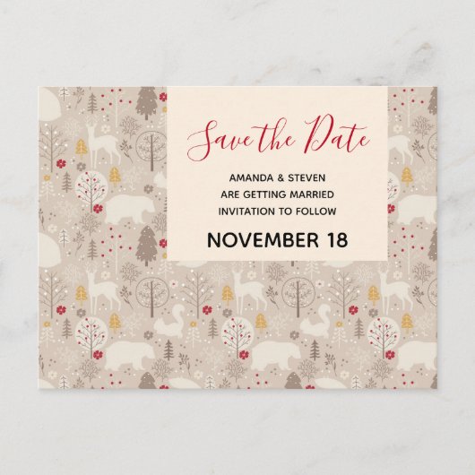 Cute Firest Animals Pattern Save the Date Wedding Uitnodiging Briefkaart (Voorkant)