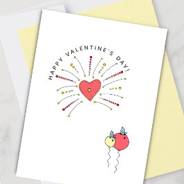 Cute Fireworks Valentine Holiday Card Feestdagenkaart