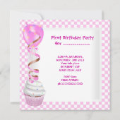 Cute First Birthday 1st Girl Pink Balloons Cupcake Kaart