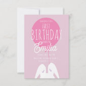 Cute First Birthday Bunny Party Invitation Kaart (Voorkant)