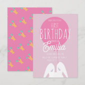 Cute First Birthday Bunny Party Invitation Kaart (Voorkant / Achterkant)