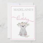 Cute First Birthday Koala Floral Pink Kaart (Voorkant)