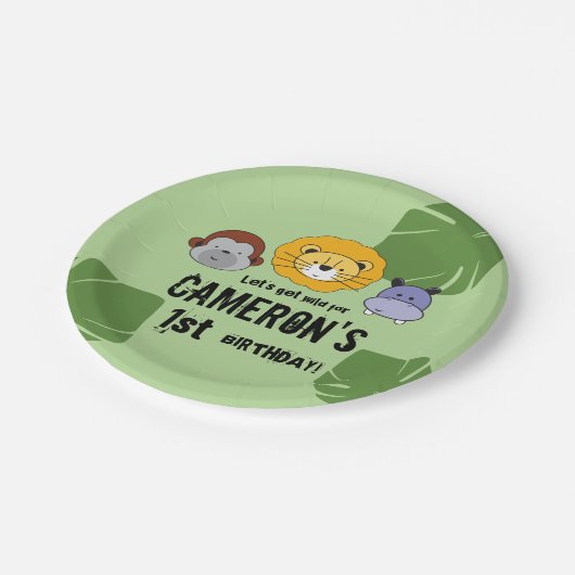 Cute first Birthday Oerwoud Safari — Dierthema Papieren Bordje (Gekanteld)