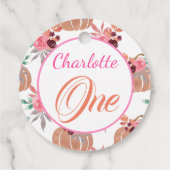 Cute First Birthday One Herfst Autumn Floral Pumpk Bedankjes Labels (Achterkant)