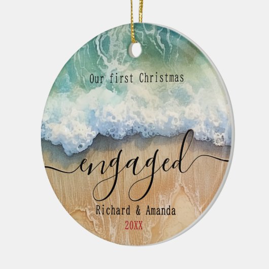 Cute first Christmas engaged coastal beach Keramisch Ornament (Links)