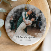 Cute first Christmas engaged faded photo Keramisch Ornament