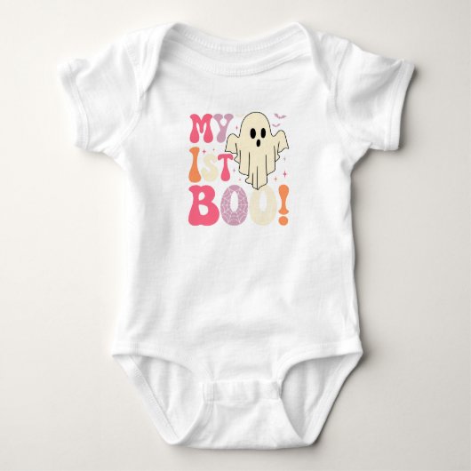 Cute First Halloween Romper with Ghost and Webs (Voorkant)
