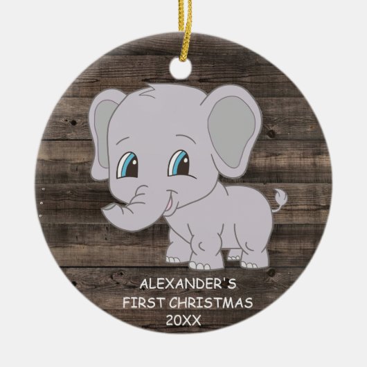 Cute First Kerstfeest Elephant Boy Baby's Keramisch Ornament (Voorkant)