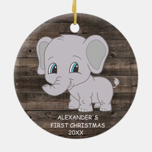 Cute First Kerstfeest Elephant Boy Baby's Keramisch Ornament (Achterkant)