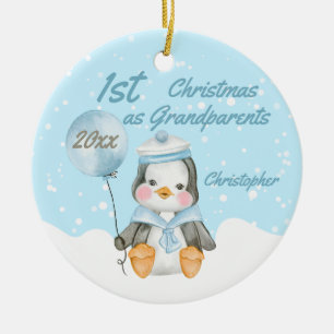 Cute First Kerstman Baby Penguin Grandouders Keramisch Ornament