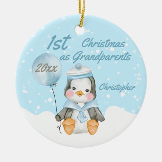 Cute First Kerstman Baby Penguin Grandouders Keramisch Ornament (Voorkant)
