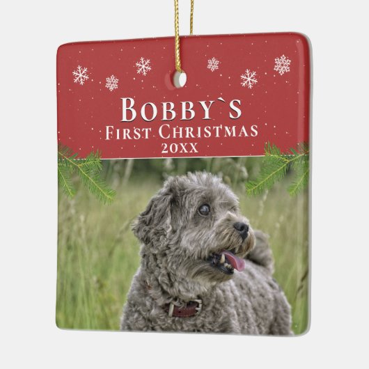 Cute First Kerstpuppy Red Kerstfoto Keramisch Ornament (Links)