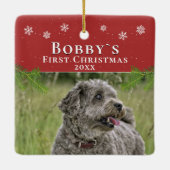 Cute First Kerstpuppy Red Kerstfoto Keramisch Ornament (Achterkant)