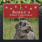 Cute First Kerstpuppy Red Kerstfoto Keramisch Ornament