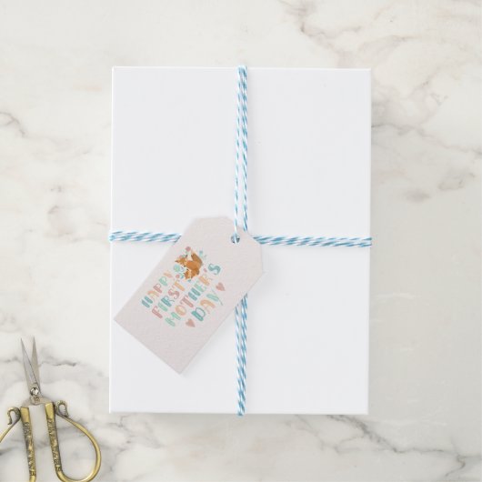 Cute First Moederdag Boho Typography Cadeaulabel (Met Touw)