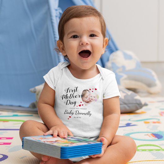 Cute First Moederdag Heart Photo Baby Bodysuit