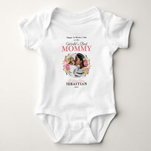 Cute First Moederdag Photo Baby Bodysuit (Voorkant)