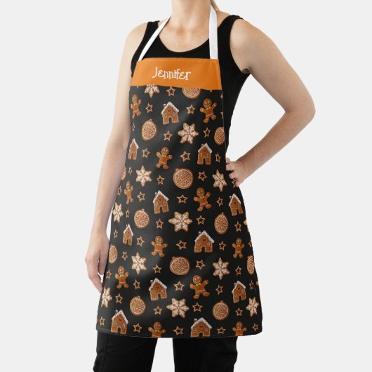 Cute First Name Gingerbrood Illustration Pattern Schort (Insitu)