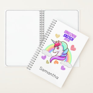 Cute First Name Rainbow Hearts Unicorn Sketch Notitieboek