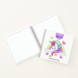 Cute First Name Rainbow Hearts Unicorn Sketch Notitieboek