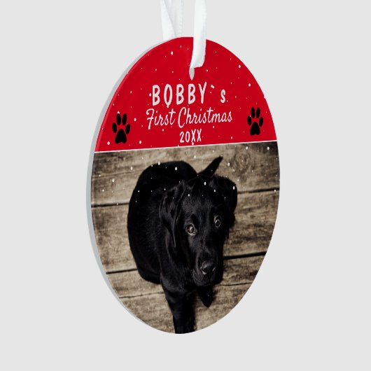 Cute First Puppy Kerstmis Paw Red Dog Foto Ornament (voorkant)