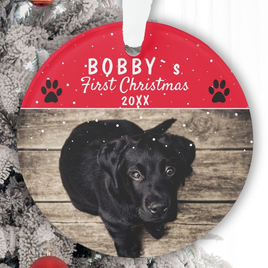 Cute First Puppy Kerstmis Paw Red Dog Foto Ornament